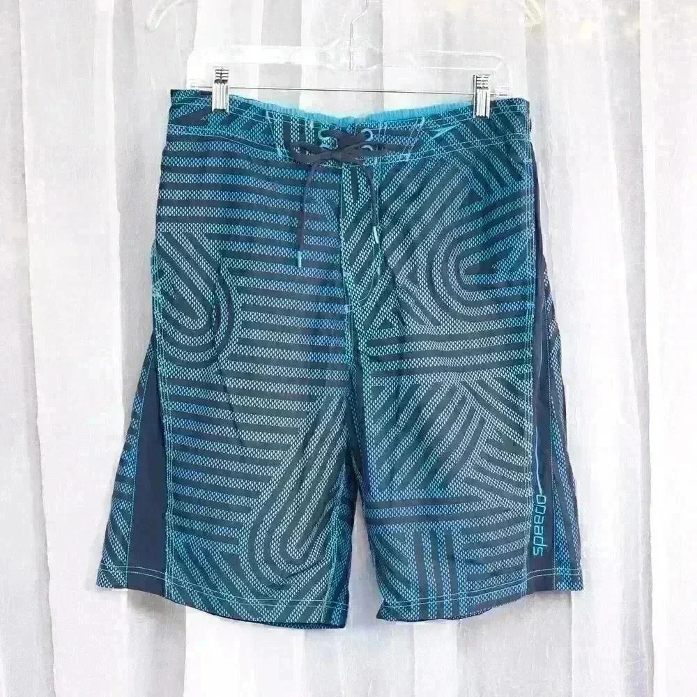 Speedo Swim Trunks Board Shorts M Liner 2 Pockets Blue & Teal Excellent Shape